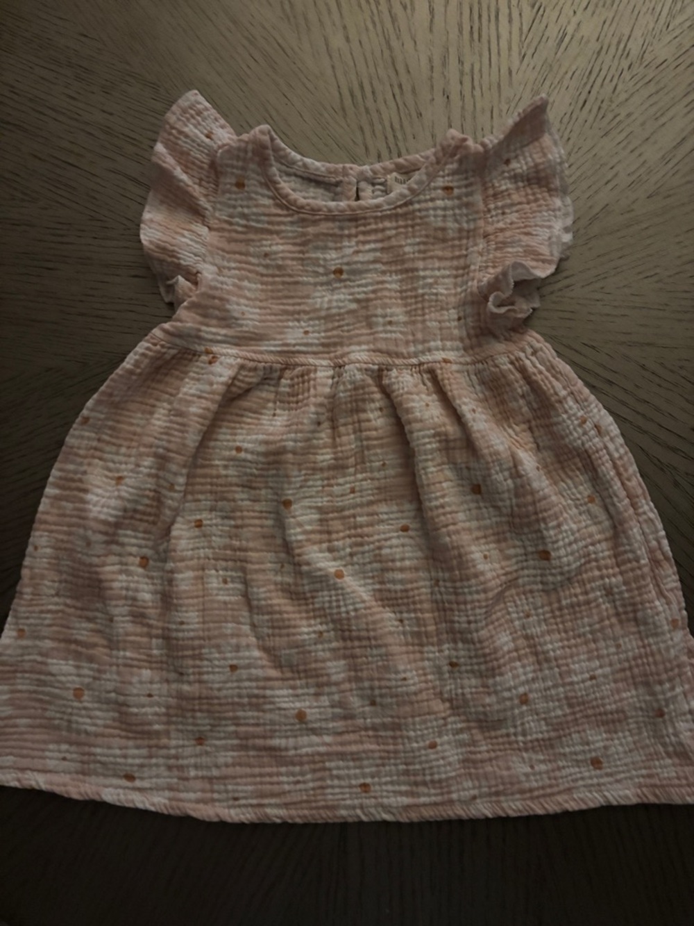 Rabbit + Bear Organic Pink Muslin Flutter-Sleeve Dress